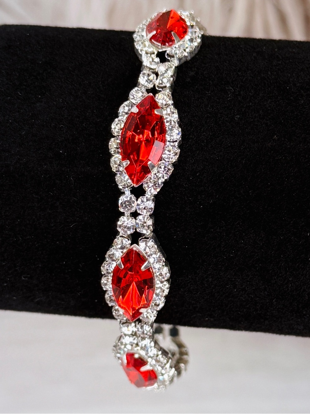 Silvertone Red Clear Bling Tennis Bracelet